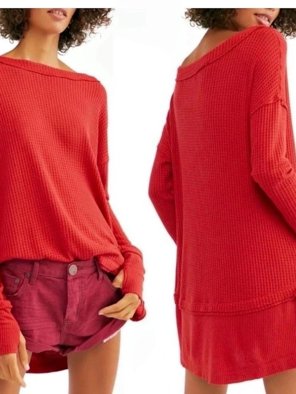 Free People North Shore Thermal Tunic Red Thermal Tunic Size Medium, guc